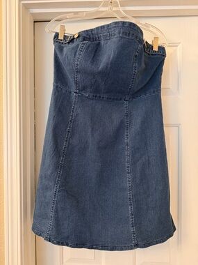 Allegra K Blue Strapless Denim Mini Skirt